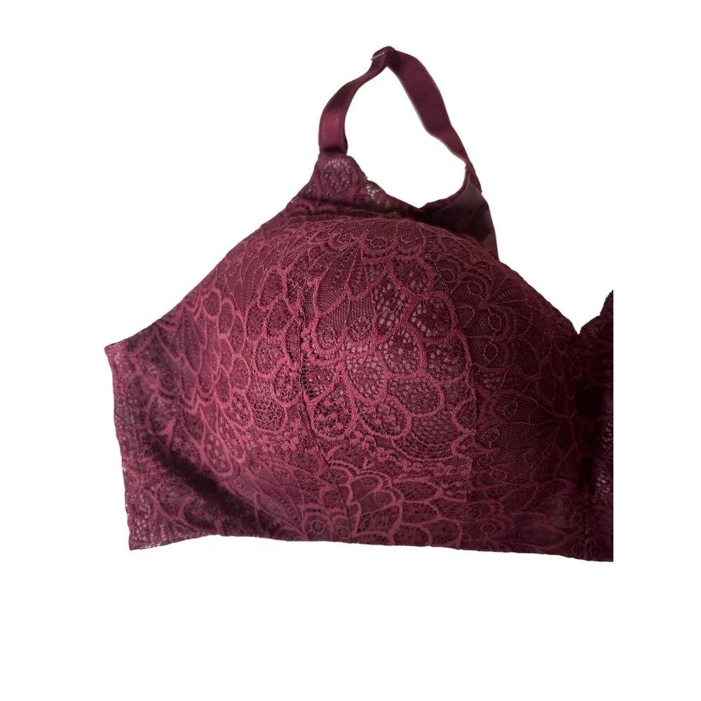 Torrid Curve Bra Size‎ 48 D Burgundy Lace Wire-Free Lightly Lined Everyday